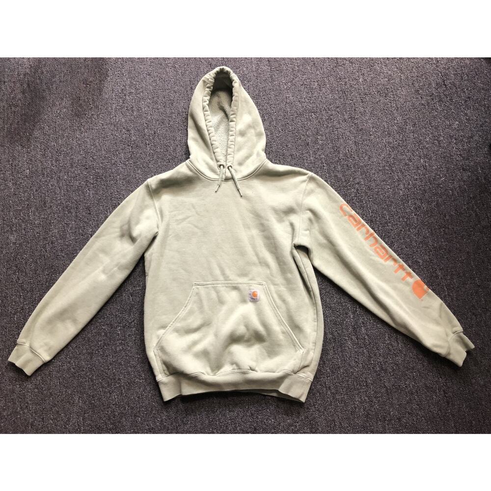 Carhartt Hoodie Small Green Orange Relaxed Fit Logo Sleeve Graphic